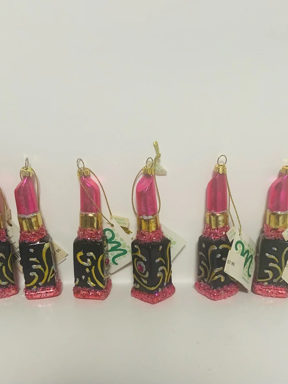 Lipstick Glass Christmas Ornament x6